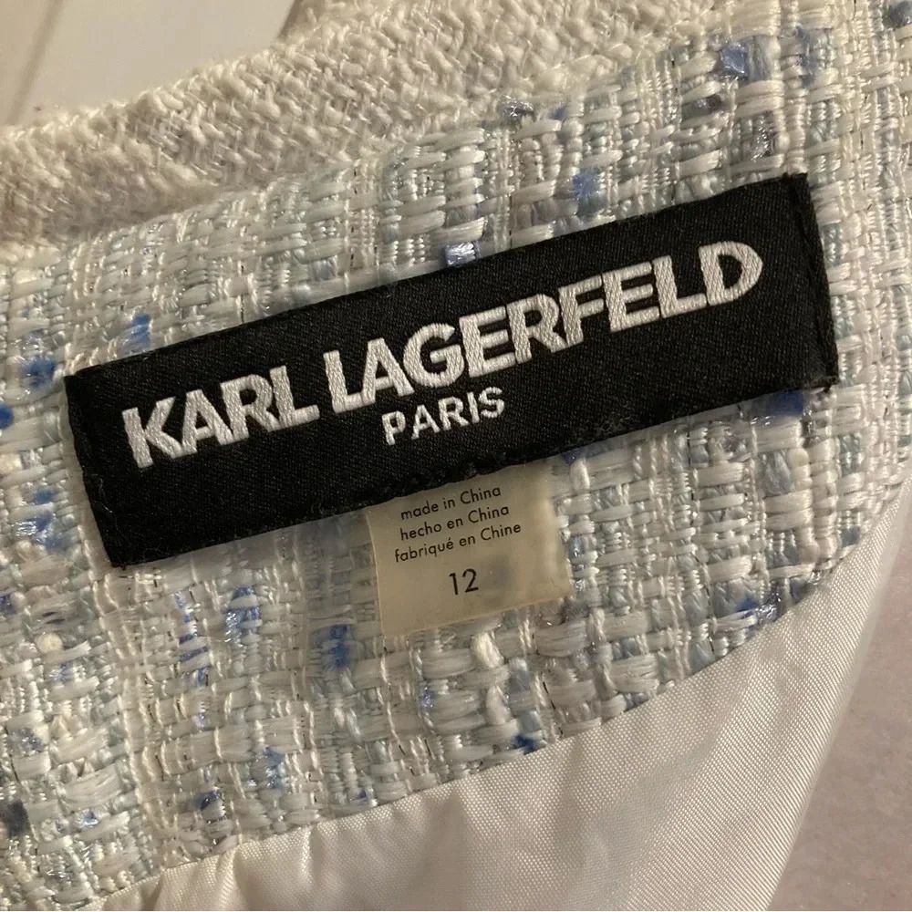 Karl Lagerfeld Women's Blue/White Sleeveless Tweed Size 12 Dress NWT - Picture 11 of 16